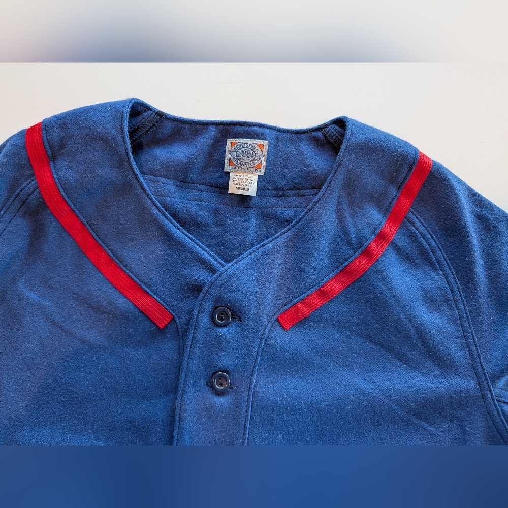 NWOT %100 Wool Ebbets Field Baseball Flannel Jersey Medium Blue Red Cream - Picture 3 of 6